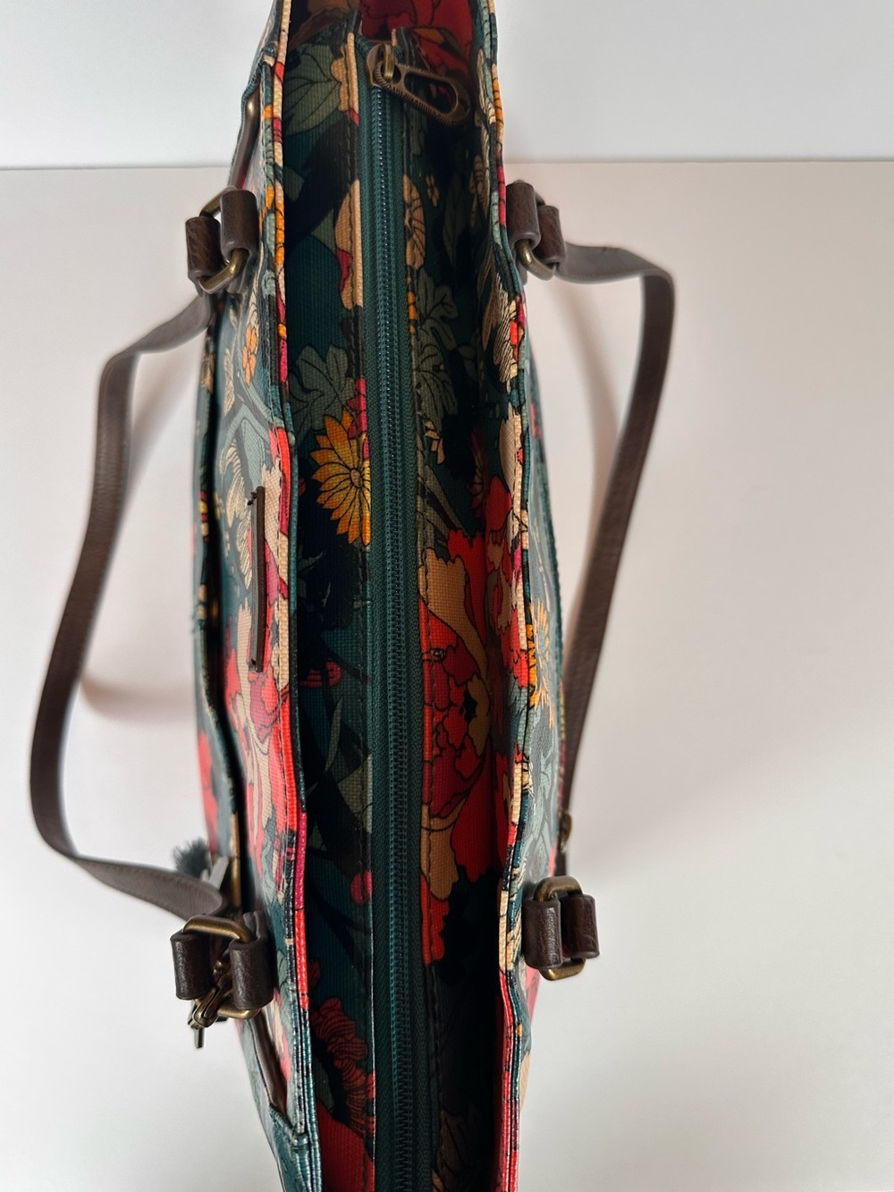 Sakroots Artist Circle Metro Tote Bag Floral Teal Coated Canvas Boho - Picture 5 of 11